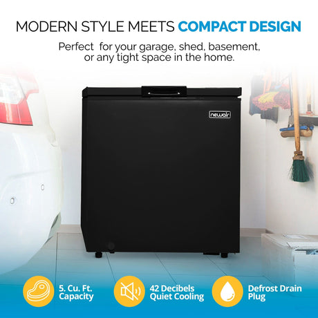 NewAir 5.0 Cu Ft Compact Black Chest Freezer NFT050MB00 Freezers NFT050MB00 Wine Coolers Empire