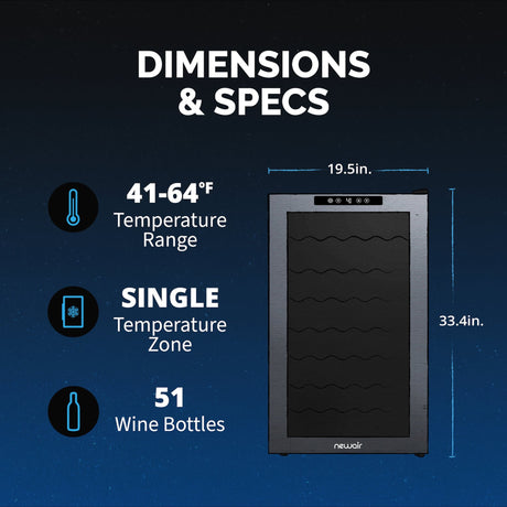 NewAir 51-Bottle Black Freestanding Wine Refrigerator Wine Coolers NWC051BK00 Wine Coolers Empire