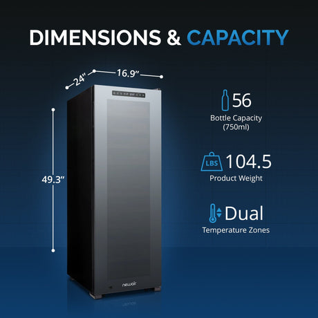 NewAir 56-Bottle Black Freestanding Dual Zone Wine Refrigerator Wine Coolers NWC056BKD0 Wine Coolers Empire