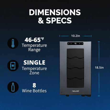 NewAir 8-Bottle Black Freestanding Countertop Wine Fridge Wine Coolers NWC08TBK00 Wine Coolers Empire
