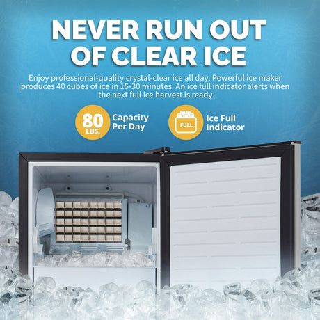 NewAir 80 lb/Day Stainless Steel Clear Ice Maker Ice Makers NCI080SS00 Wine Coolers Empire