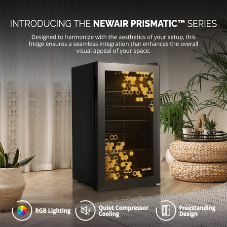 NewAir 85-Can Freestanding Prismatic Beverage Fridge Beverage Centers NBC085HX00 Wine Coolers Empire