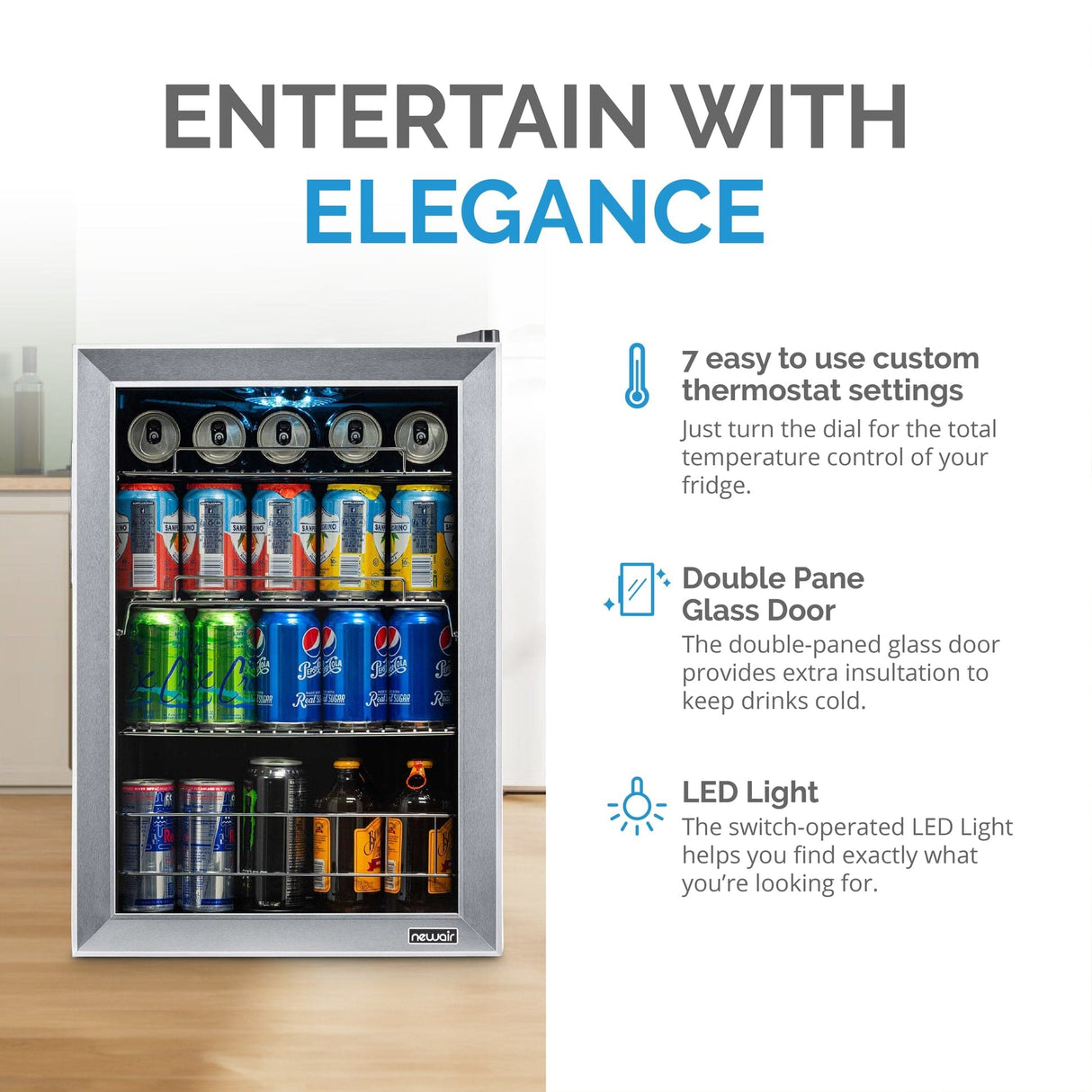 NewAir 90-Can Freestanding Stainless Steel Beverage Fridge Beverage Centers AB-850 Wine Coolers Empire