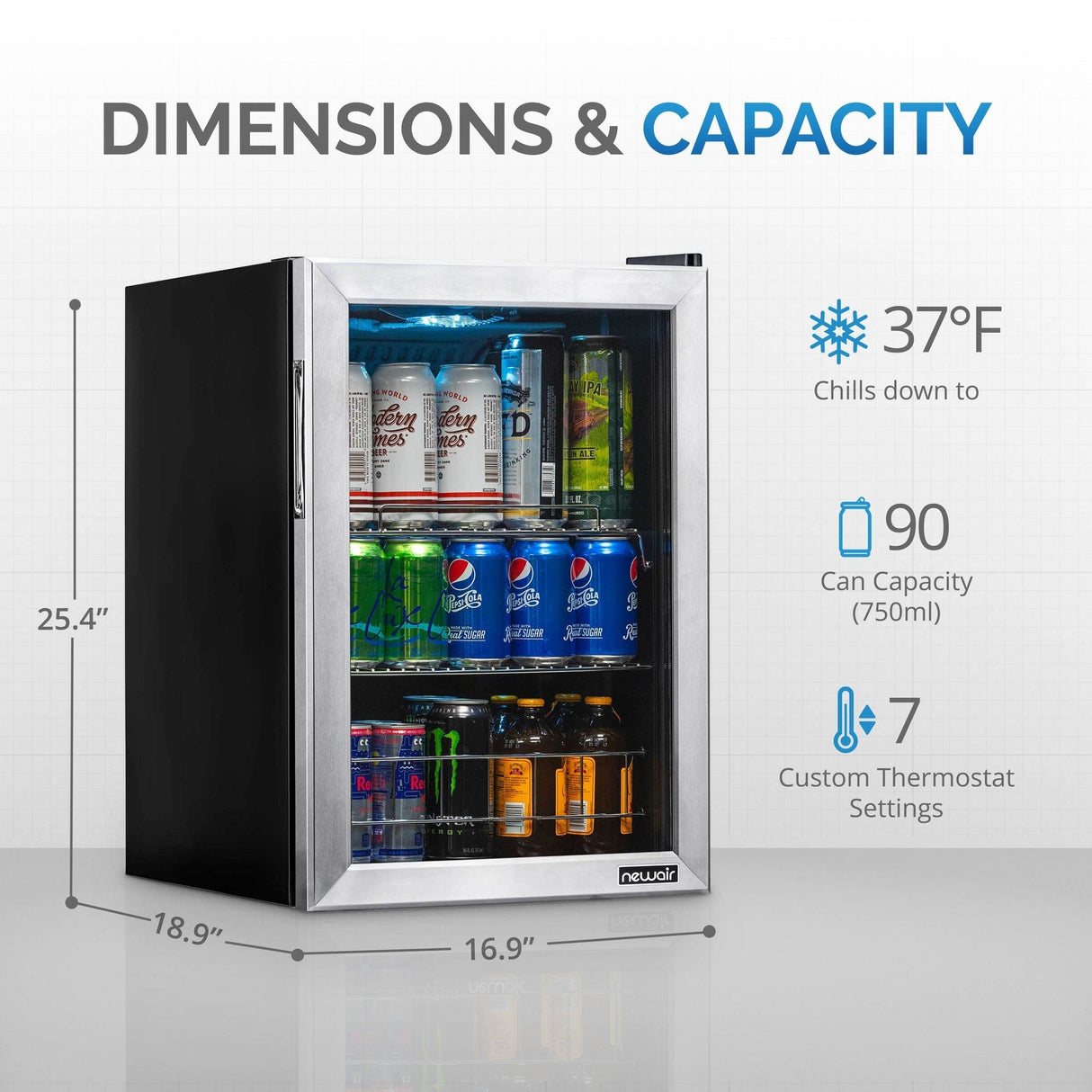 NewAir 90-Can Freestanding Stainless Steel Beverage Fridge Beverage Centers AB-850 Wine Coolers Empire