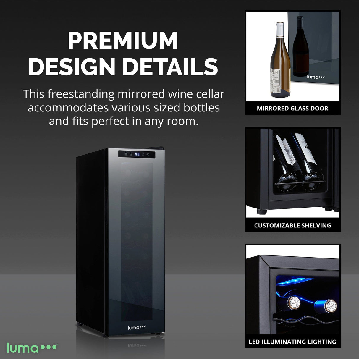 Newair Luma 12-Bottle Freestanding Wine Cooler LWC012BK00 Beverage Centers LWC012BK00 Wine Coolers Empire