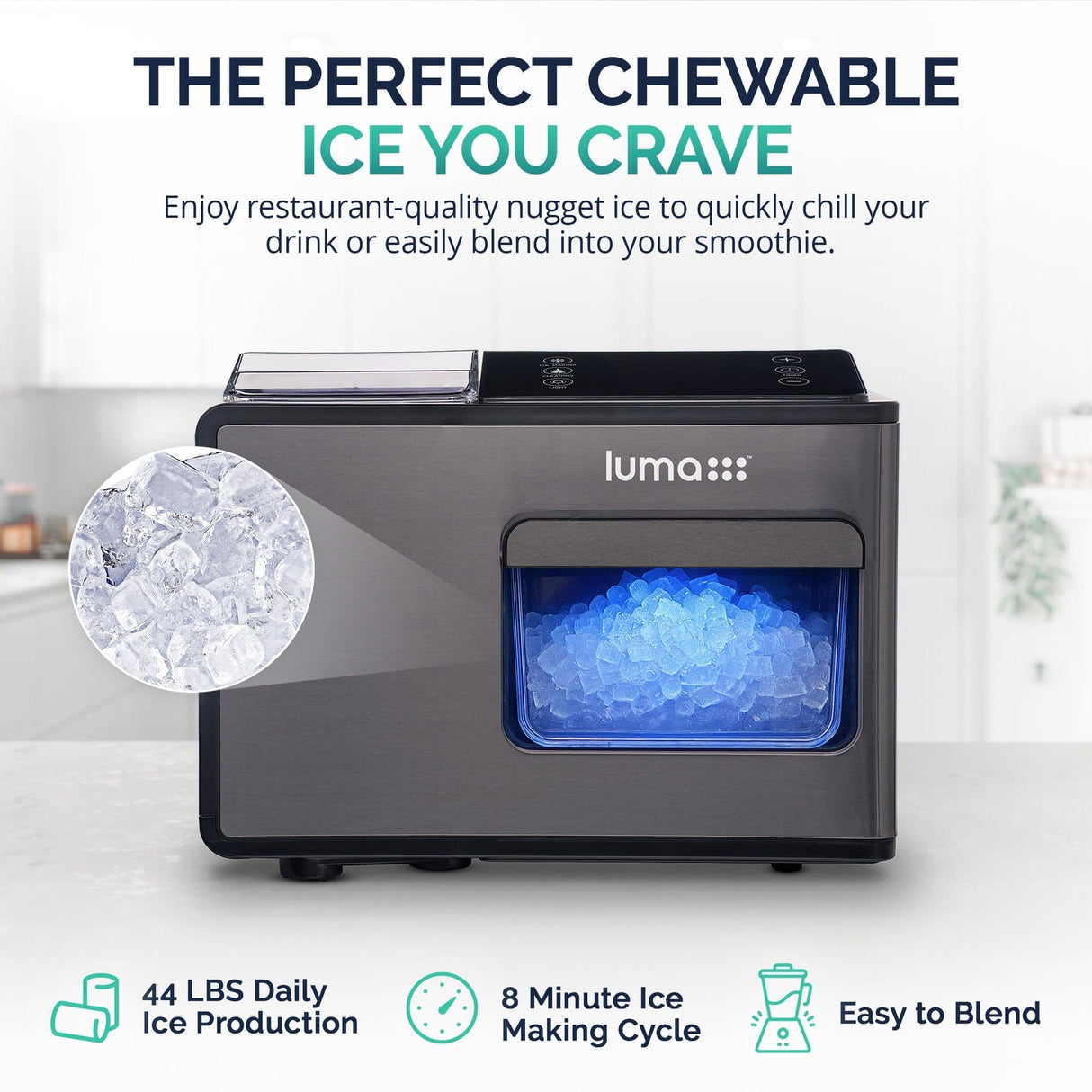 Newair Luma 44 lb. Nugget Ice Countertop Ice Maker Ice Makers LIM044BSN0 Wine Coolers Empire