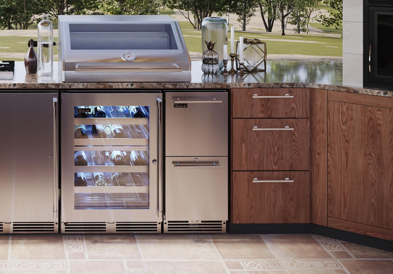 Perlick 15-Inch Signature Series Outdoor Built-In Counter Depth Drawer Refrigerator with 2.8 cu. ft. Capacity in Stainless Steel (HP15RM-4-5) Wine Coolers Empire