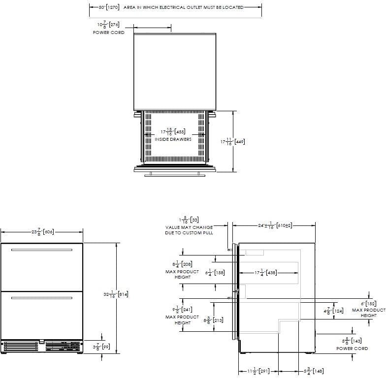 Perlick 24-Inch ADA Compliant Series Compact Freezer specs sheet view