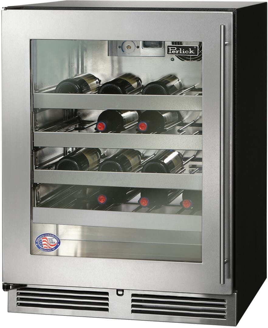 Perlick 24-Inch 32 Bottle Built-In Single Zone Wine Cooler Left Front View