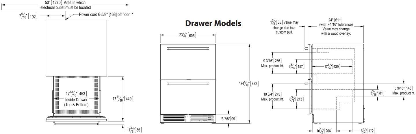 Perlick 24 inch Signature Series 5.2 cu ft Drawer Refrigerator HP24RS-4-6 Refrigerators HP24RS-4-6DL Wine Coolers Empire