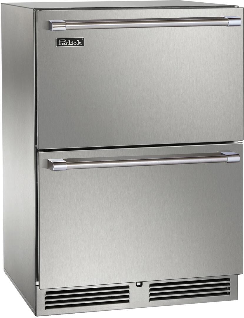 Perlick 24-Inch Signature Series Outdoor Built-In Counter Depth Drawer Refrigerator with 5.2 cu. ft. Capacity in Stainless Steel (HP24RM-4-5) Wine Coolers Empire