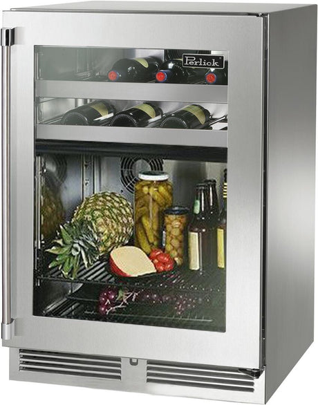 Perlick 24" Signature Series Outdoor Built-In Glass Door Beverage Center with 5 cu. ft. Capacity Dual Zone in Stainless Steel HP24CM-4-3 Beverage Centers HP24CM-4-3R Wine Coolers Empire