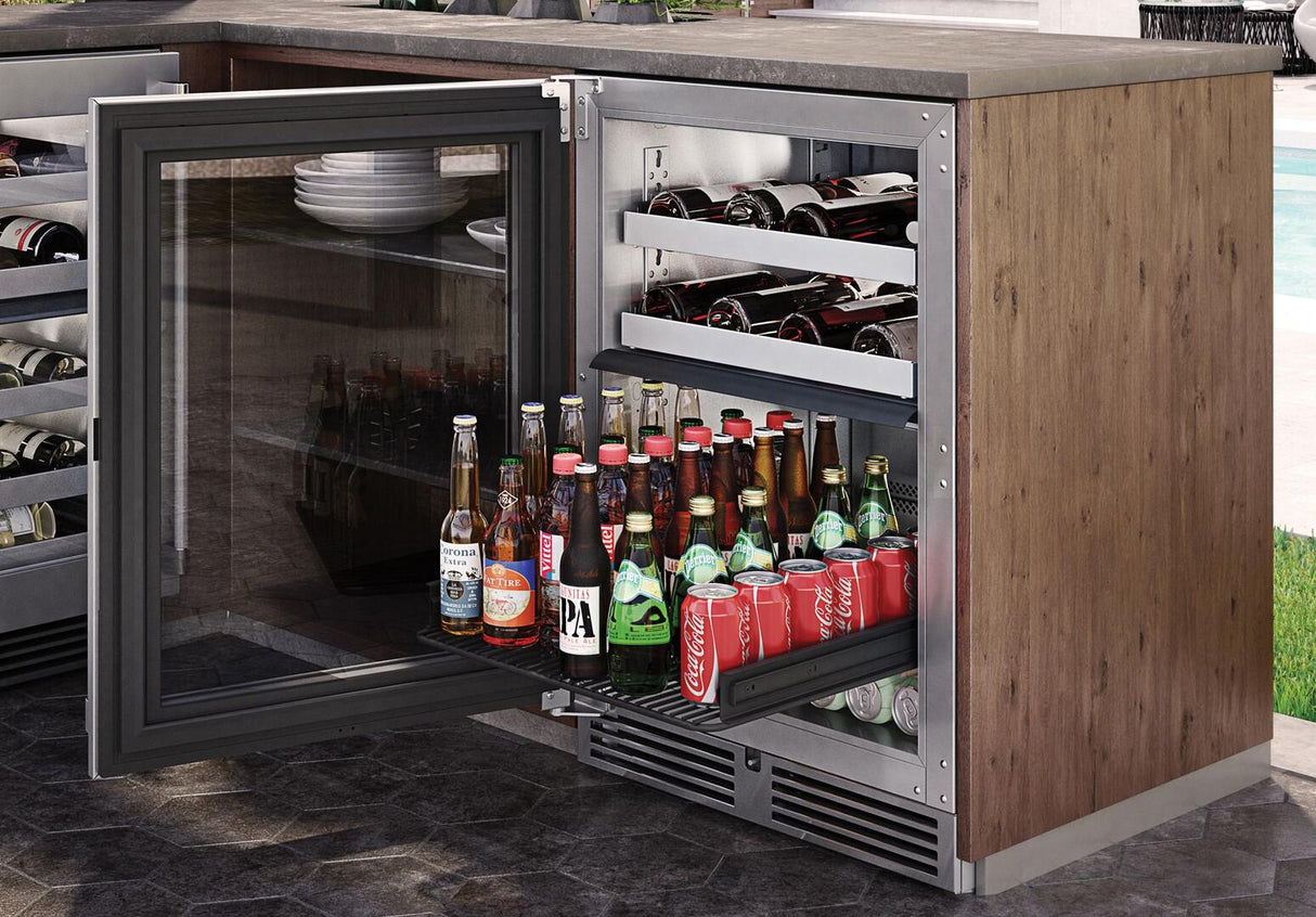 Perlick 24" Signature Series Outdoor Built-In Glass Door Beverage Center with 5 cu. ft. Capacity Dual Zone in Stainless Steel HP24CM-4-3 Beverage Centers Wine Coolers Empire