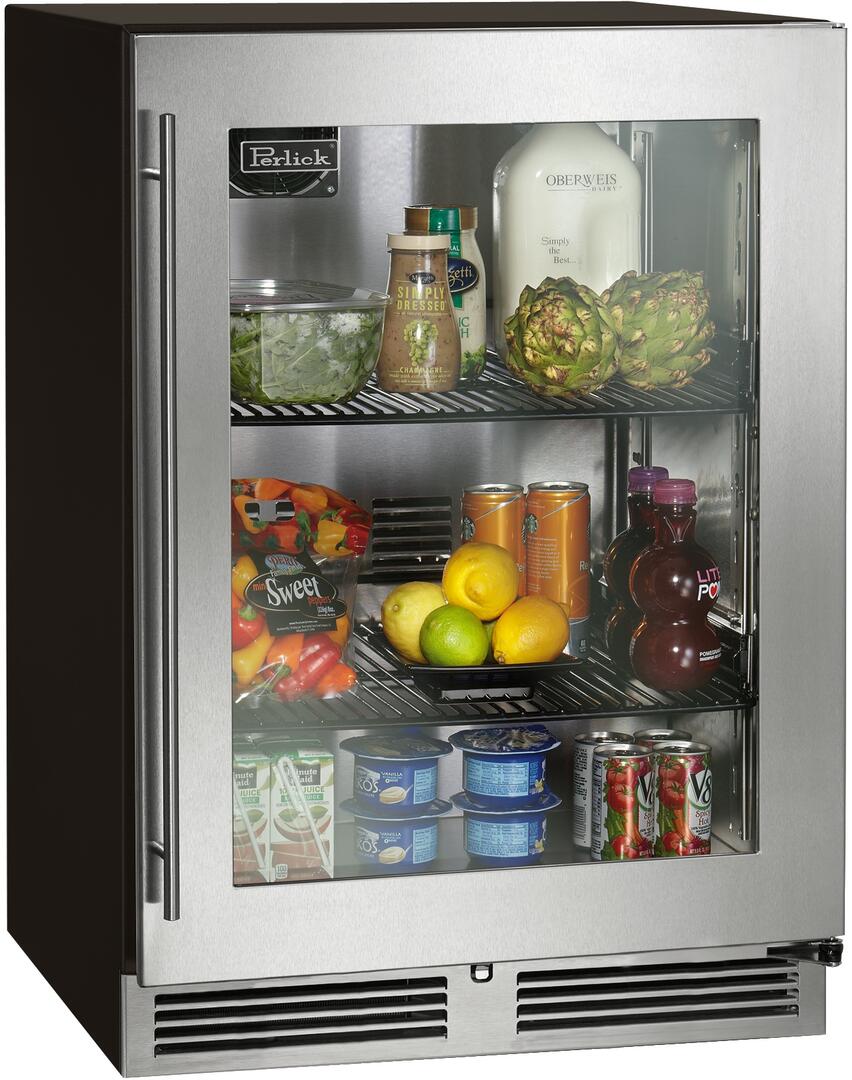 Perlick C Series 24-Inch Built-In Counter Depth Compact Refrigerator with 5.2 cu. ft. Capacity in Stainless Steel with Glass Door (HC24RB-4-3L & HC24RB-4-3R) Wine Coolers Empire