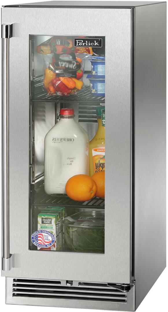 Perlick Signature Series 15-Inch Built-In Counter Depth Compact Refrigerator with 2.8 cu. ft. Capacity in Stainless Steel with Glass Door (HP15RS-4-3L & HP15RS-4-3R) Wine Coolers Empire