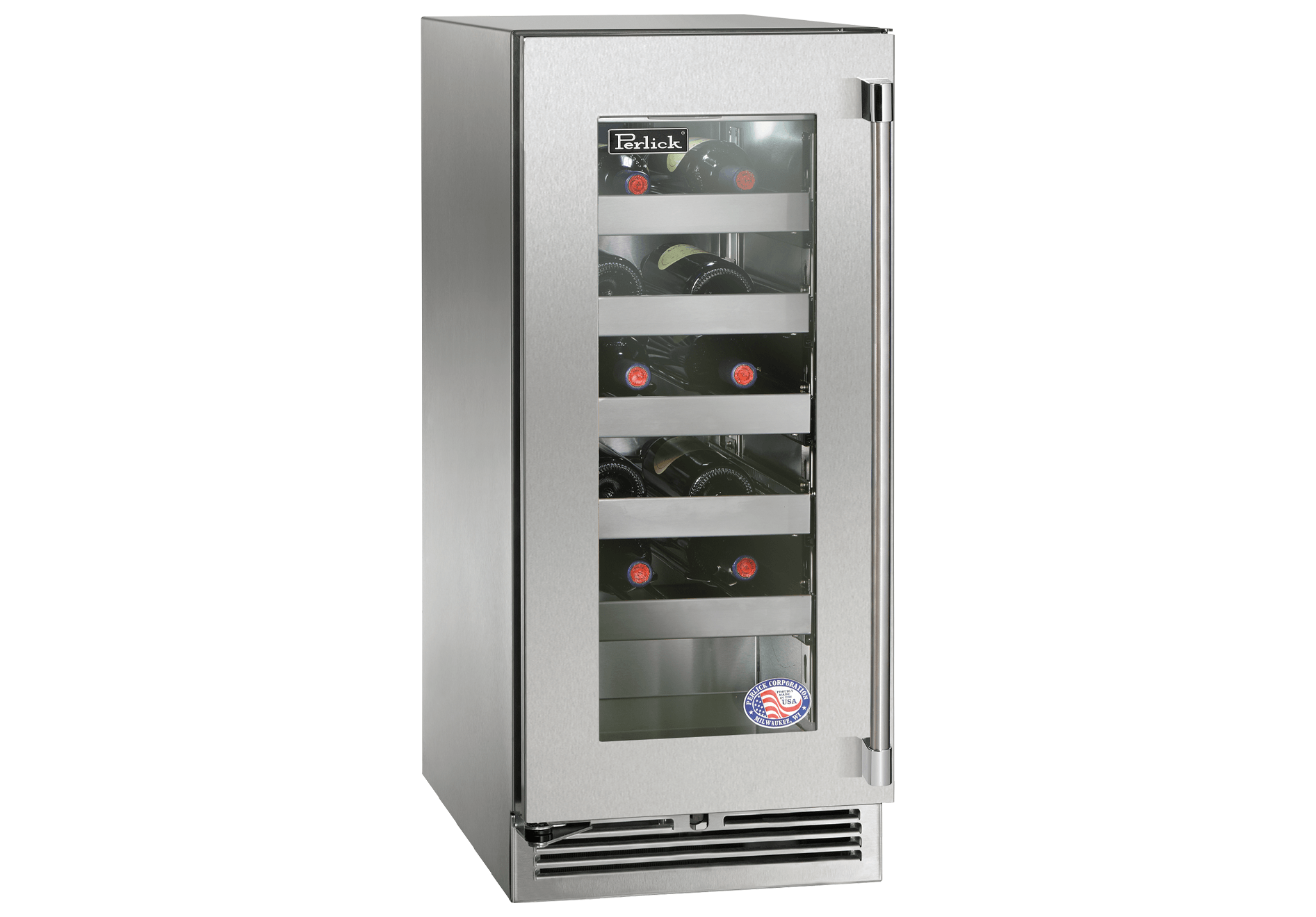 Perlick Signature Series 15-Inch Built-In Single Zone Wine Cooler with 20 Bottle Capacity in Stainless Steel with Glass Door (HP15WS-4-3L & HP15WS-4-3R) Wine Coolers Empire