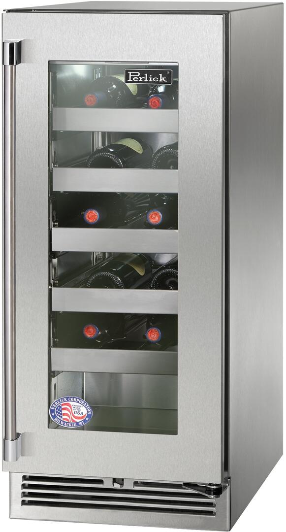 Perlick Signature Series 15-Inch Built-In Single Zone Wine Cooler with 20 Bottle Capacity in Stainless Steel with Glass Door (HP15WS-4-3L & HP15WS-4-3R) Wine Coolers Empire