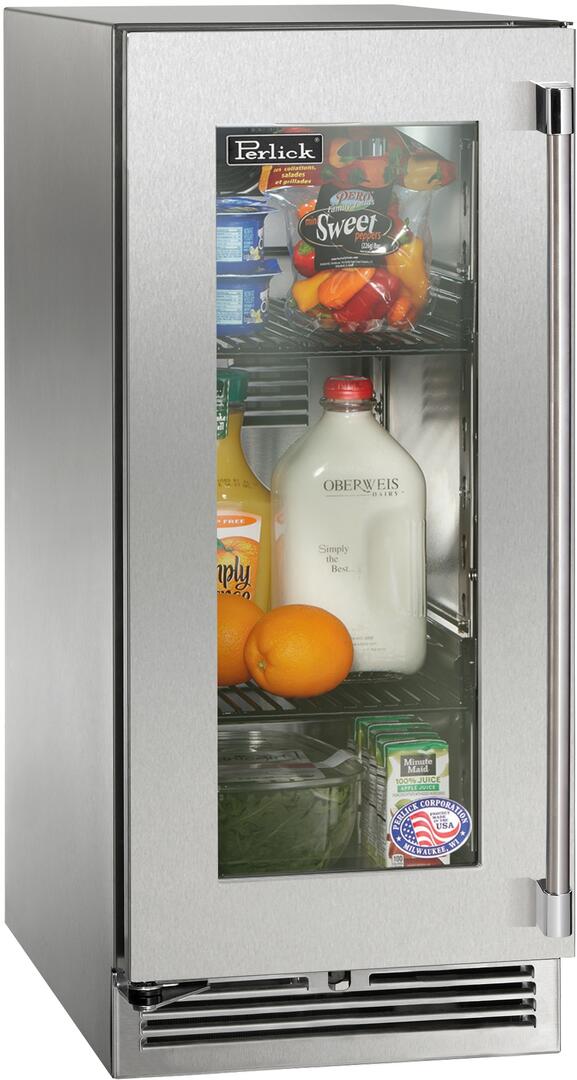Perlick Signature Series 15-Inch Outdoor Built-In Counter Depth Compact Refrigerator with 2.8 cu. ft. Capacity in Stainless Steel with Glass Door (HP15RO-4-3L & HP15RO-4-3R) Wine Coolers Empire