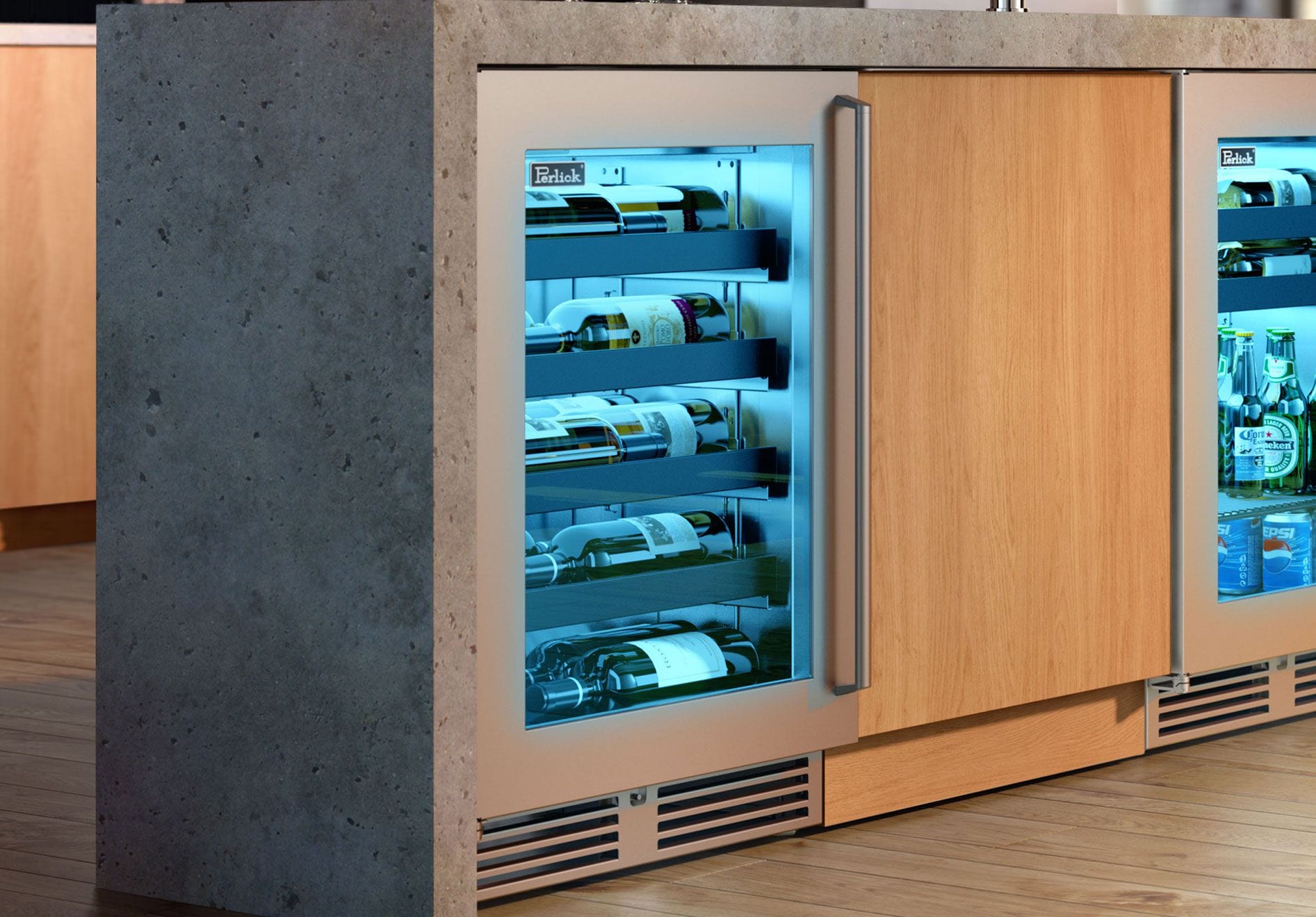 Perlick Signature Series 24-Inch Built-In Single Zone Wine Cooler with 20 Bottle Capacity in Stainless Steel with Glass Door (HH24WS-4-3L & HH24WS-4-3R) Wine Coolers Empire