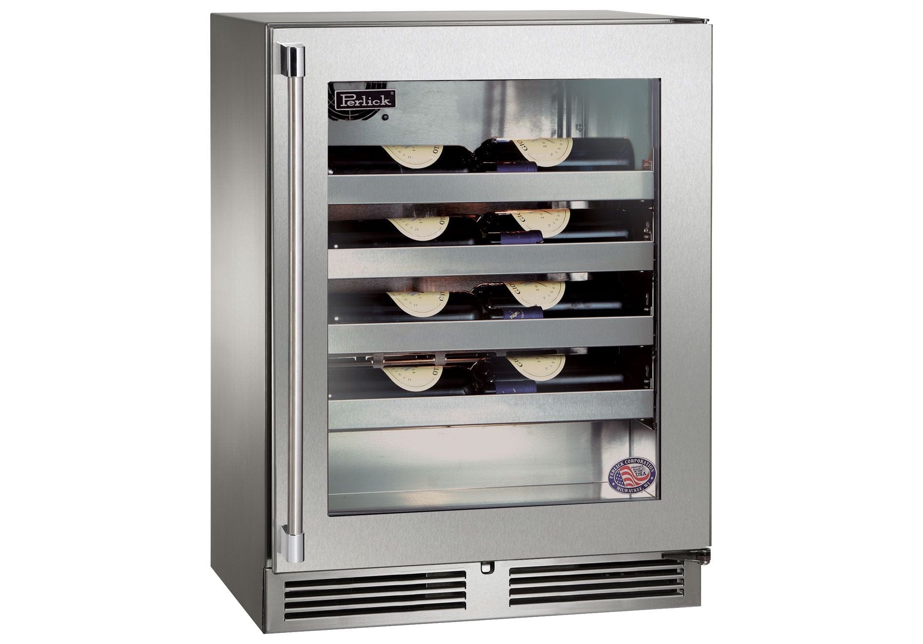 Perlick Signature Series 24-Inch Built-In Single Zone Wine Cooler with 20 Bottle Capacity in Stainless Steel with Glass Door (HH24WS-4-3L & HH24WS-4-3R) Wine Coolers Empire