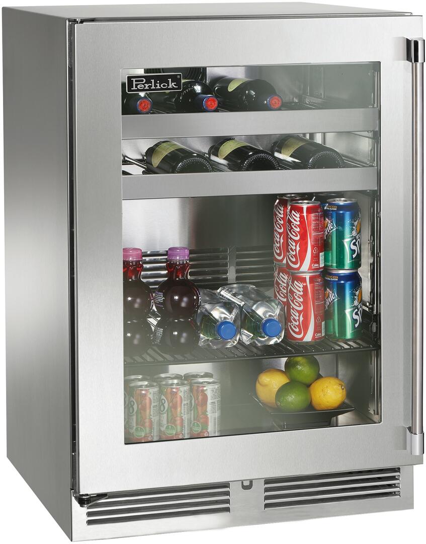 Perlick Signature Series 24-Inch Outdoor 5.2 cu. ft. Capacity Built-In Glass Door Beverage Center with 5.2 cu. ft. Capacity in Stainless Steel with Glass Door (HP24BO-4-3L & HP24BO-4-3R) Wine Coolers Empire