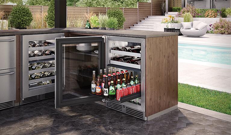 Perlick Signature Series 24-Inch Outdoor 5 cu. ft. Capacity Built-In Glass Door Beverage Center with 5 cu. ft. Capacity in Stainless Steel with Glass Door (HP24CO-4-3L & HP24CO-4-3R) Wine Coolers Empire