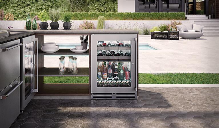 Perlick Signature Series 24-Inch Outdoor 5 cu. ft. Capacity Built-In Glass Door Beverage Center with 5 cu. ft. Capacity in Stainless Steel with Glass Door (HP24CO-4-3L & HP24CO-4-3R) Wine Coolers Empire