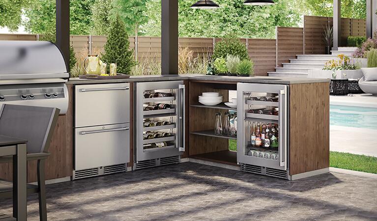 Perlick Signature Series 24-Inch Outdoor 5 cu. ft. Capacity Built-In Glass Door Beverage Center with 5 cu. ft. Capacity in Stainless Steel with Glass Door (HP24CO-4-3L & HP24CO-4-3R) Wine Coolers Empire