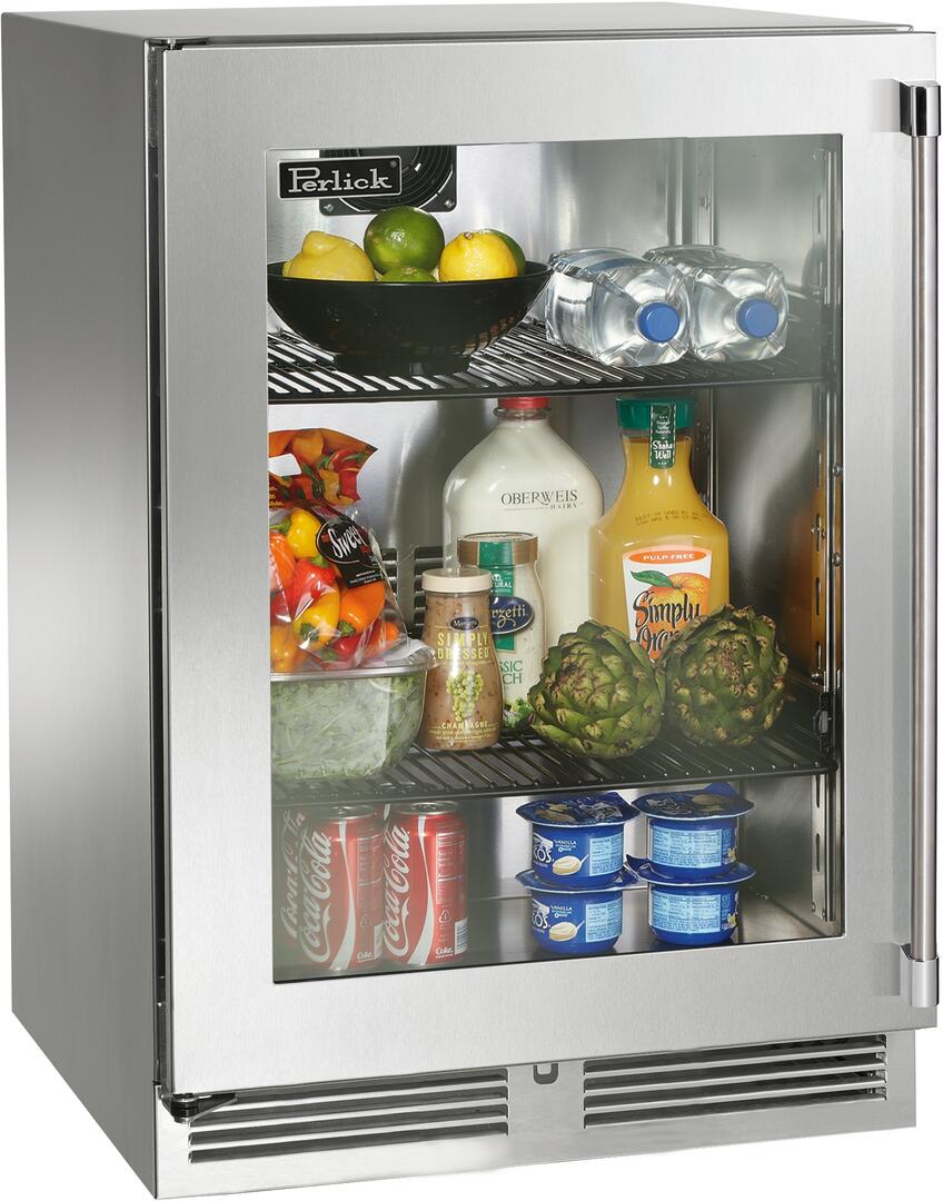 Perlick Signature Series 24-Inch Outdoor Built-In Counter Depth Compact Refrigerator with 5.2 cu. ft. Capacity in Stainless Steel and Glass Door (HP24RO-4-3L & HP24RO-4-3R) Wine Coolers Empire