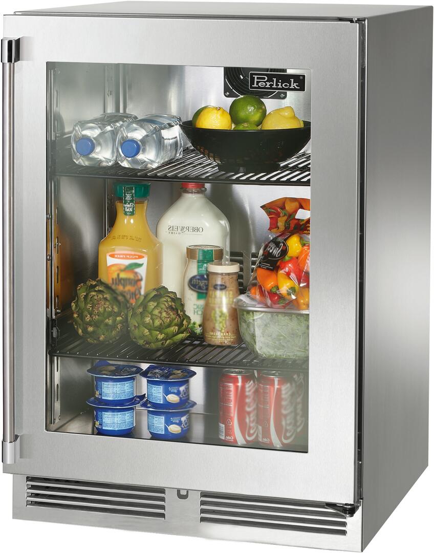 Perlick Signature Series 24-Inch Outdoor Built-In Counter Depth Compact Refrigerator with 5.2 cu. ft. Capacity in Stainless Steel and Glass Door (HP24RO-4-3L & HP24RO-4-3R) Wine Coolers Empire