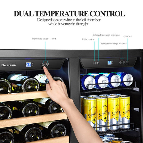 Sinoartizan 30" Dual Zone Stainless Steel Wine and Beverage Coolers ST-66B Wine/Beverage Coolers Combo ST-66B Wine Coolers Empire