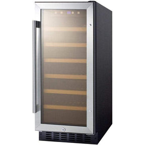 Summit 15" 33 Bottles Single Zone Stainless Steel Built-In Wine Fridge SWC1535B Wine Coolers SWC1535B Wine Coolers Empire