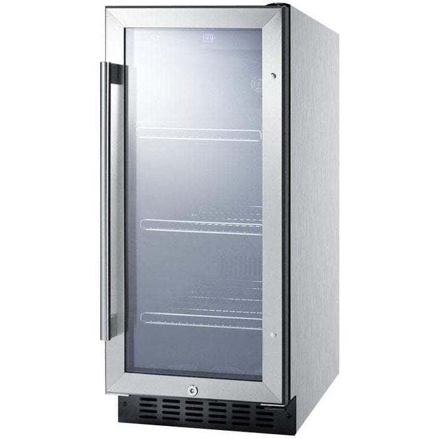 Summit 15" Built-In Undercounter Glass Door- Stainless Steel Beverage Fridge SCR1536BGCSS Beverage Centers SCR1536BGCSS Wine Coolers Empire