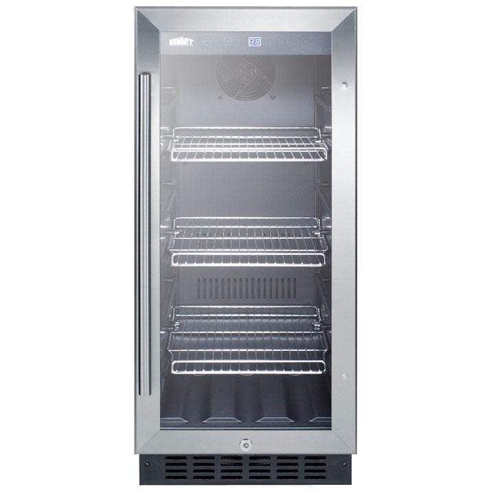 Summit 15" Built-In Undercounter Glass Door- Stainless Steel Beverage Fridge SCR1536BGCSS Beverage Centers SCR1536BGCSS Wine Coolers Empire