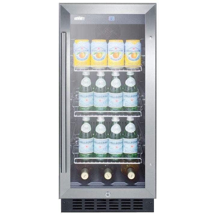 Summit 15" Built-In Undercounter Glass Door- Stainless Steel Beverage Fridge SCR1536BGCSS Beverage Centers SCR1536BGCSS Wine Coolers Empire