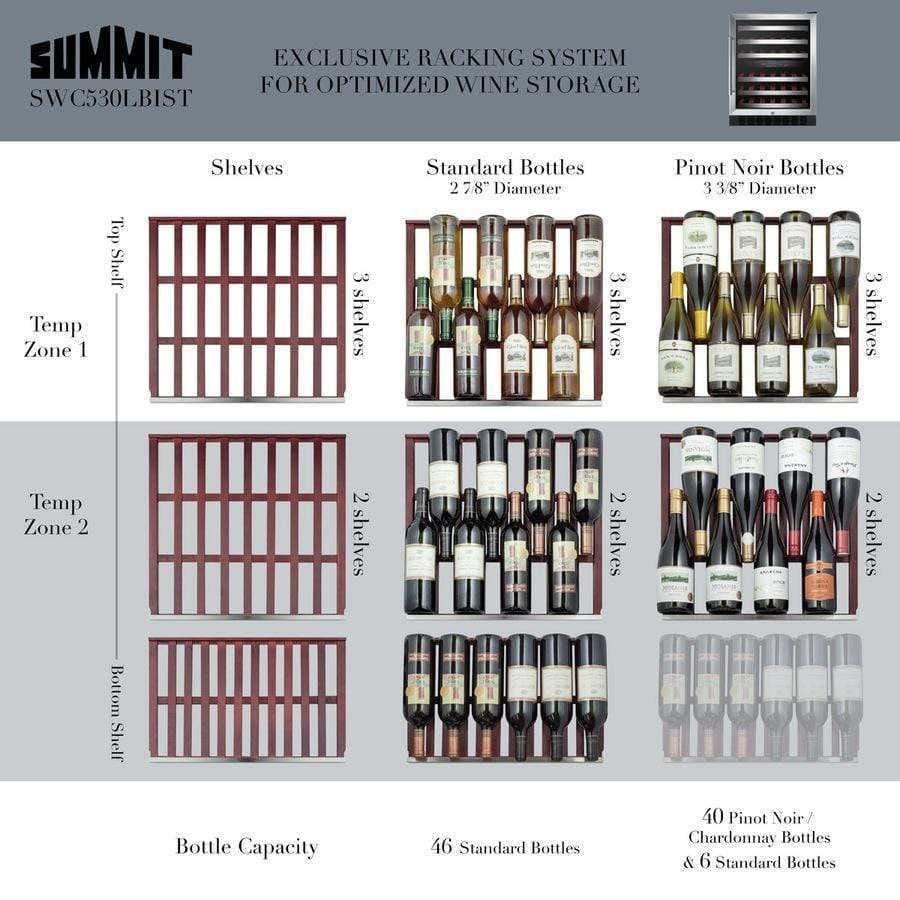 Summit 24" 46 Bottle Dual Zone Stainless Steel Built-In Wine Fridge SWC530BLBIST Wine Coolers SWC530BLBIST Wine Coolers Empire