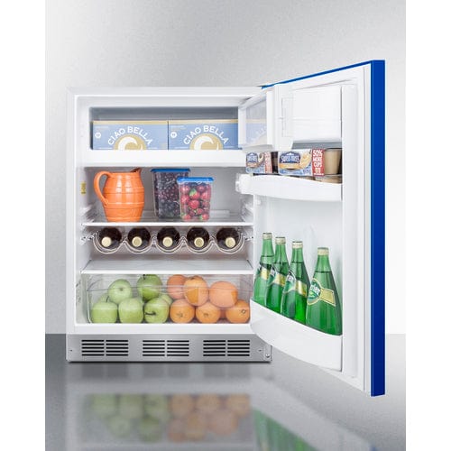 Summit 24" Blue Door Black Cabinet Refrigerator Freezer BRF631BKB Wine Coolers Empire