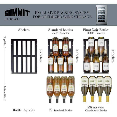 Summit 29 bottles 18" Built-In Trimmed Glass Door Wine Fridge CL18WC Wine Coolers CL18WC Wine Coolers Empire