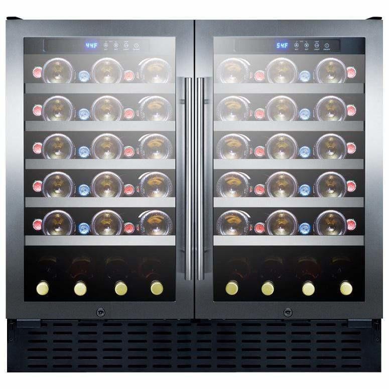 Summit 68 Bottle 36" Wide Dual Zone Stainless Steel Built-In ADA Wine Fridge SWC3668ADA Wine Coolers SWC3668ADA Wine Coolers Empire