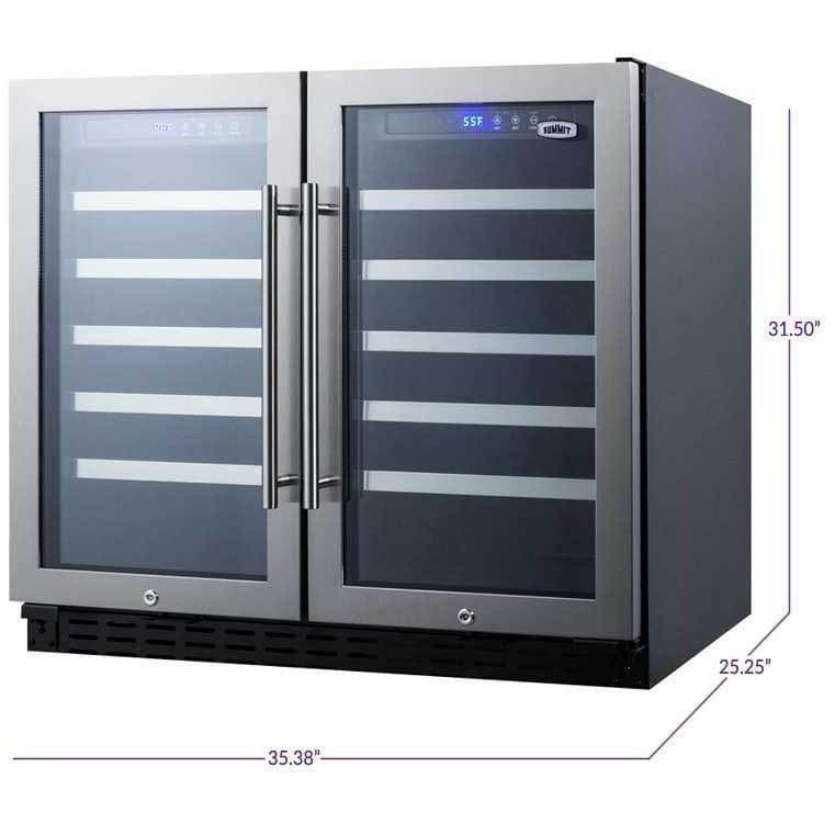 Summit 68 Bottle 36" Wide Dual Zone Stainless Steel Built-In ADA Wine Fridge SWC3668ADA Wine Coolers SWC3668ADA Wine Coolers Empire