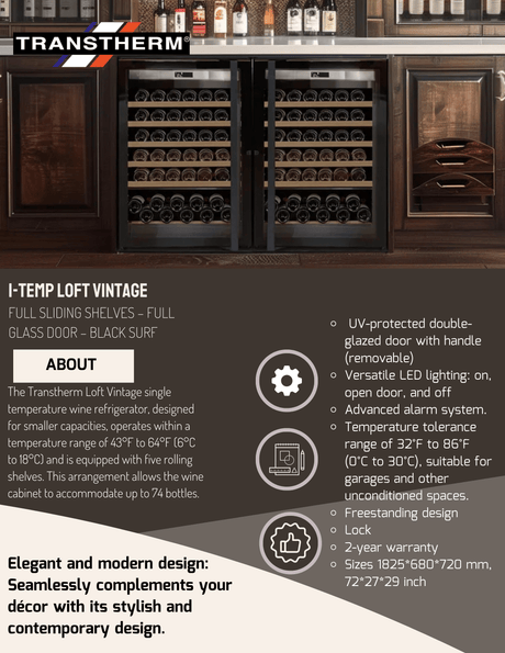 Transtherm Prestige Loft Vintage Wine Cabinet Cooling System Wine Coolers Wine Coolers Empire