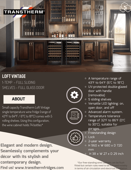 Transtherm Prestige Loft Vintage Wine Cabinet Cooling System Wine Coolers Wine Coolers Empire