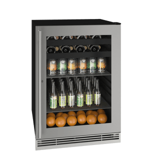 U-Line 24" Lock Reversible Stainless Frame Beverage Fridge UHBV124-SG31A Beverage Centers UHBV124-SG31A Wine Coolers Empire