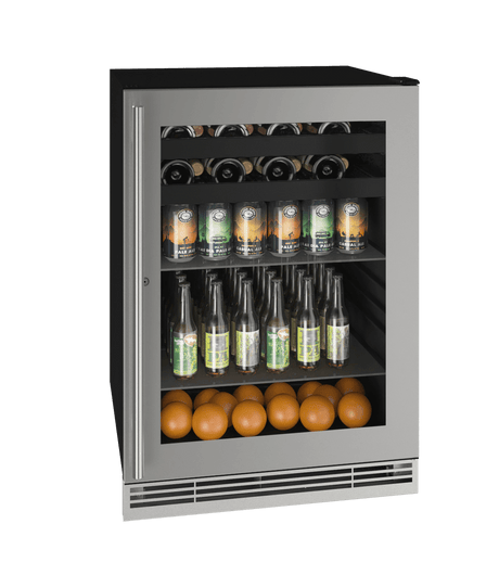 U-Line 24" Lock Reversible Stainless Frame Beverage Fridge UHBV124-SG31A Beverage Centers UHBV124-SG31A Wine Coolers Empire