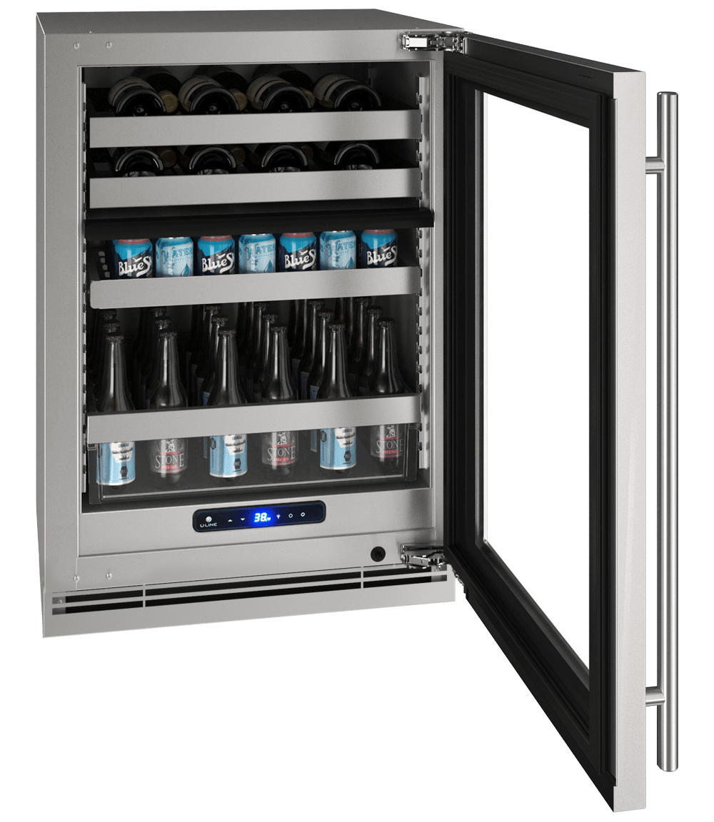 U-Line HBD524 24" Dual-Zone Beverage Center Reversible Hinge Integrated Frame Beverage Centers UHBD524-SG01A Wine Coolers Empire