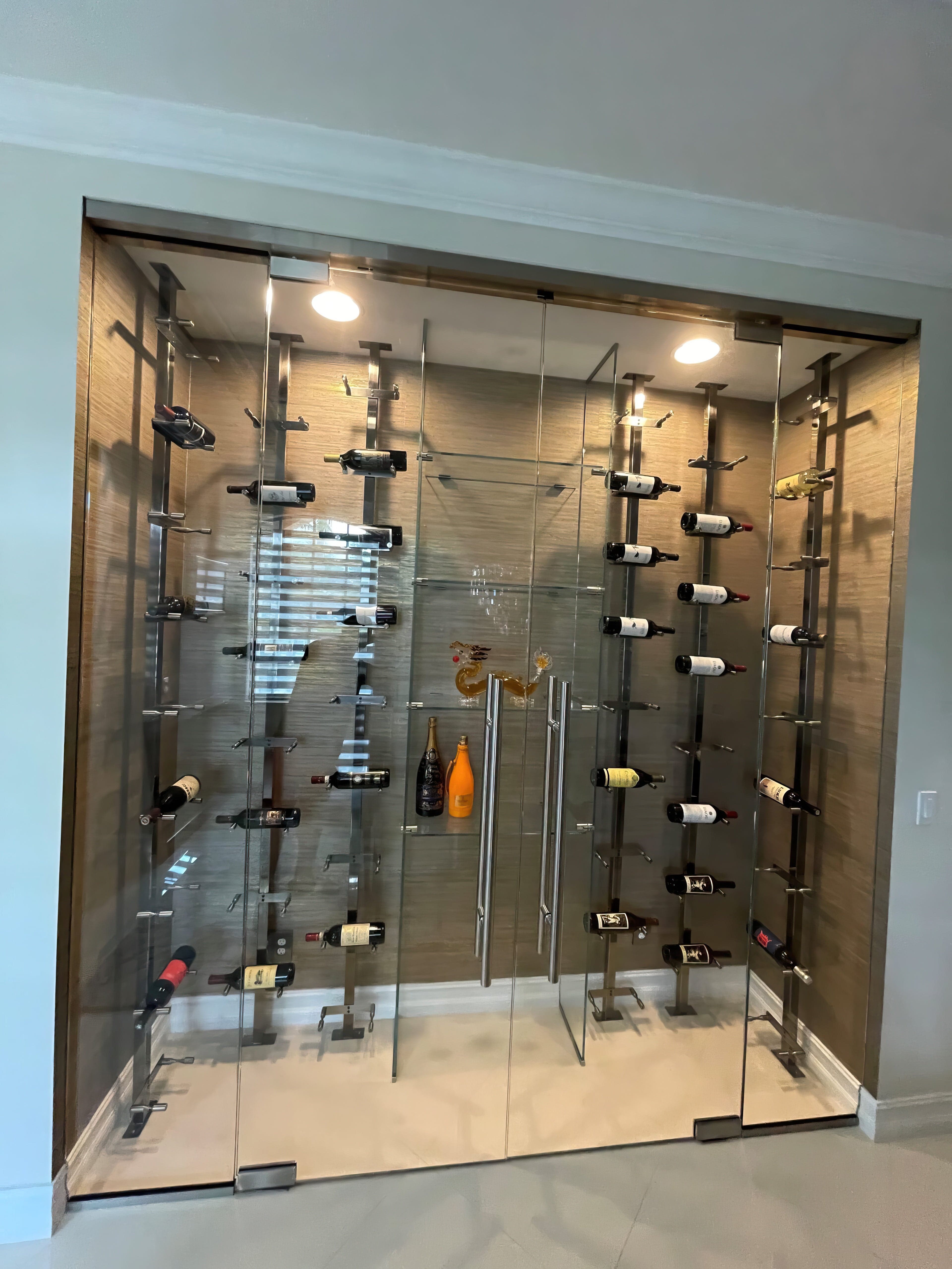 Vino Series Pins Floating Wine Rack Frame Kit, Single Sided Floor-to-Ceiling (40 bottles - Double Depth) Wine Racks Wine Coolers Empire