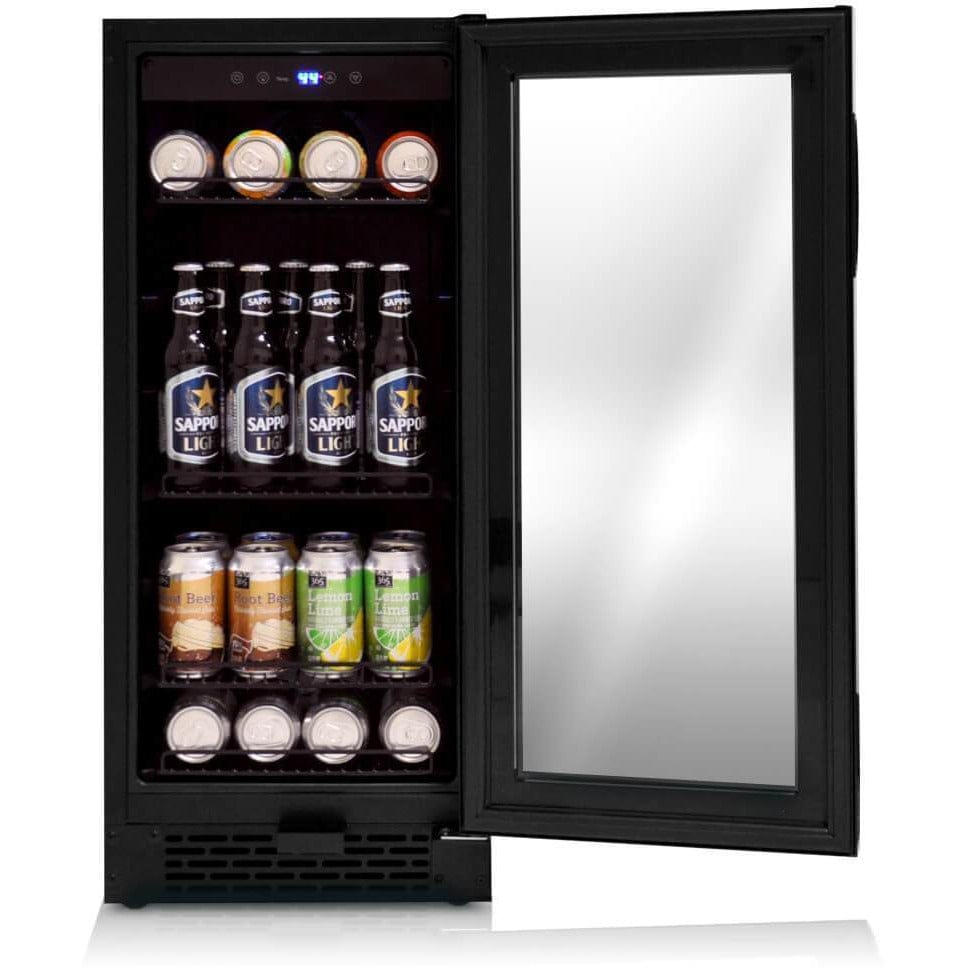 Whynter Built-in Black Glass 80-can capacity 3.4 cu ft. Beverage Refrigerator BBR-801BG Beverage Centers BBR-801BG Wine Coolers Empire