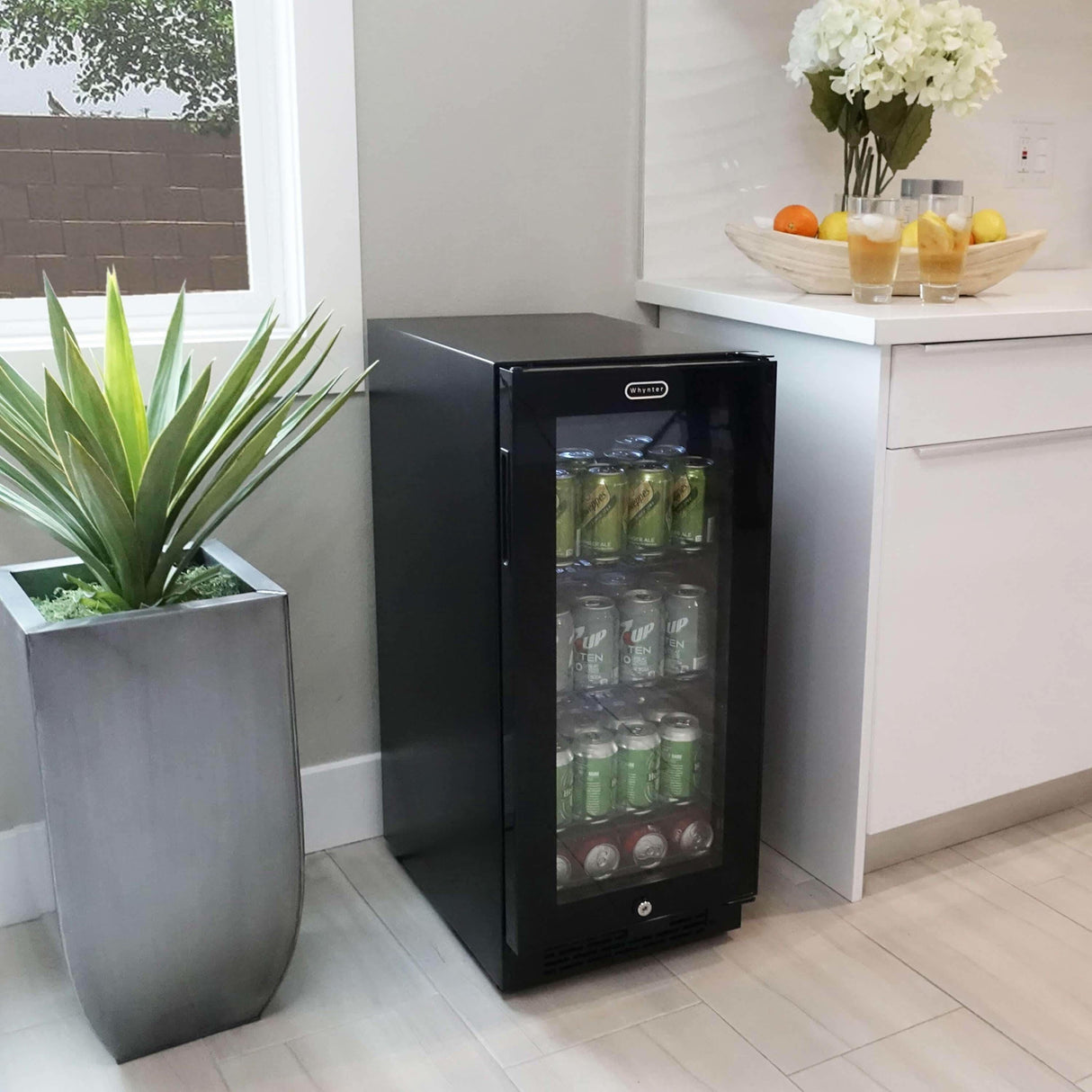 Whynter Built-in Black Glass 80-can capacity 3.4 cu ft. Beverage Refrigerator BBR-801BG Beverage Centers BBR-801BG Wine Coolers Empire