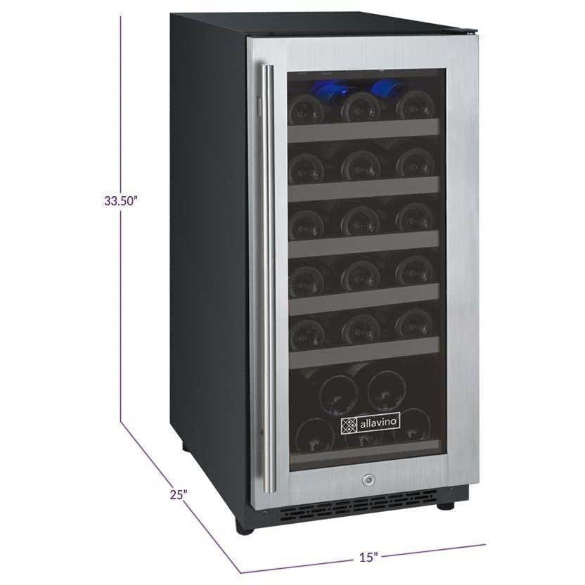 Allavino FlexCount II Tru-Vino 30 Bottle Single Zone Stainless Steel Right Hinge Wine Fridge VSWR30-1SR20 - Allavino | Wine Coolers Empire - Trusted Dealer