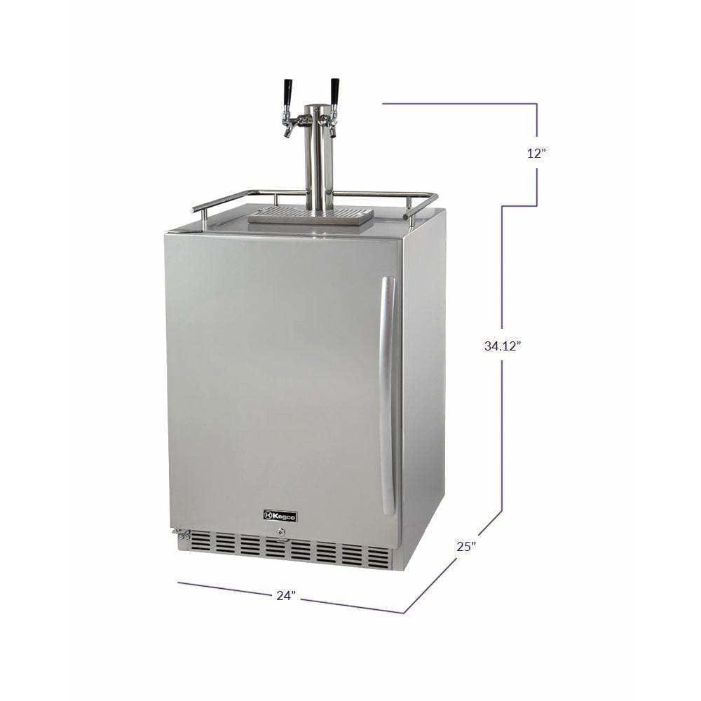 Kegco 24" Wide Dual Tap All Stainless Steel Outdoor Built-In Left Hinge with Kit Kegerator HK38SSU-L-2 Wine Coolers Empire